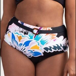 Trina Turk Seychelles High Waist Bottoms 20W Black‎ Floral Swimsuit